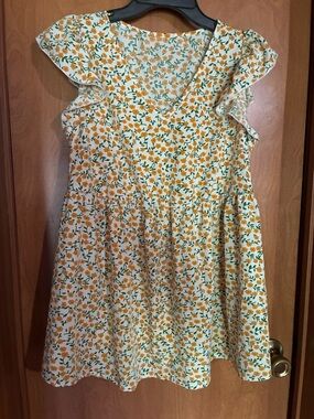 Yellow Floral Flutter Sleeve Summer Top Small Cottagecore